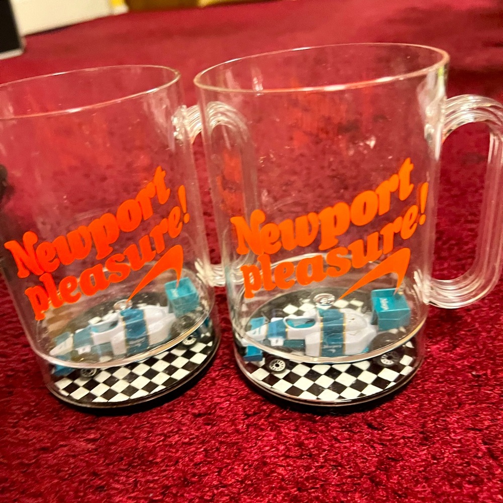 Newport pleasure mugs with race car inside